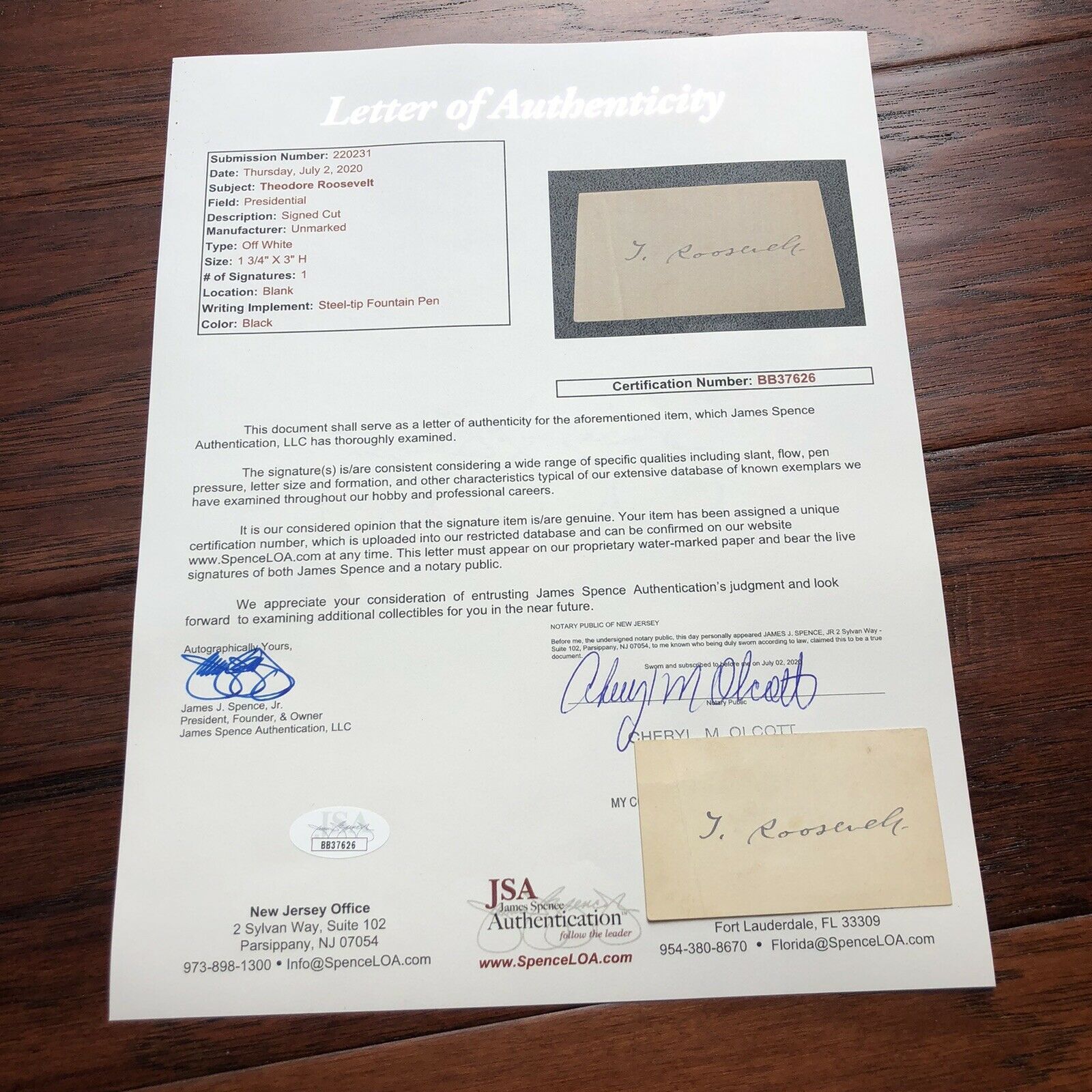 THEODORE ROOSEVELT * JSA LOA * Hand Signed Vice Presidents Card Autograph