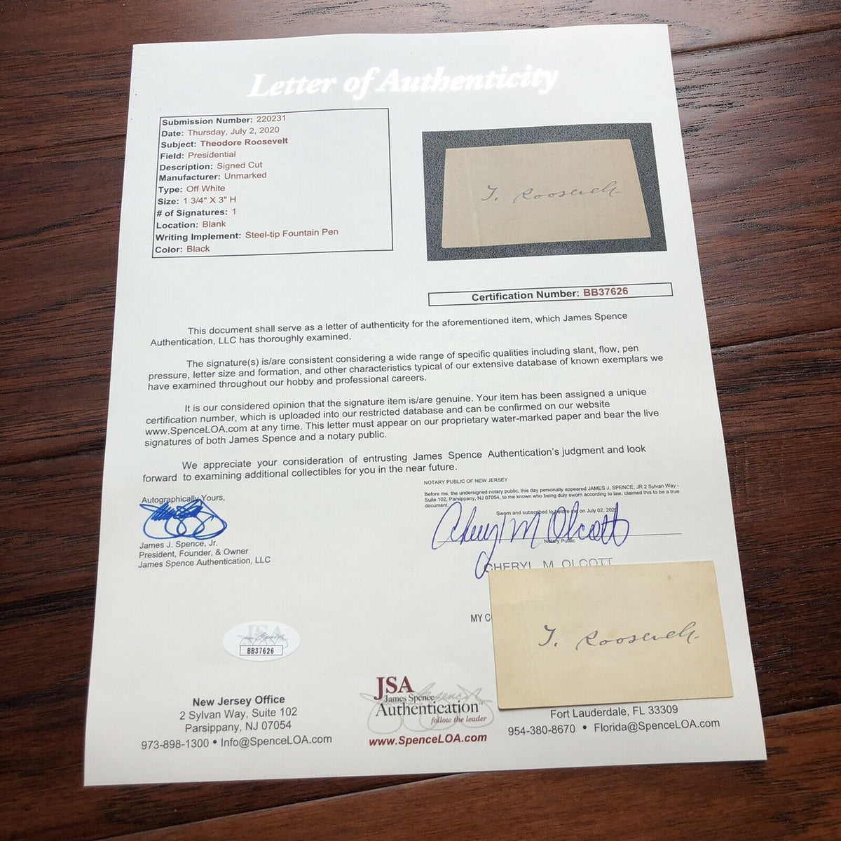 THEODORE ROOSEVELT * JSA LOA * Hand Signed Vice Presidents Card Autograph