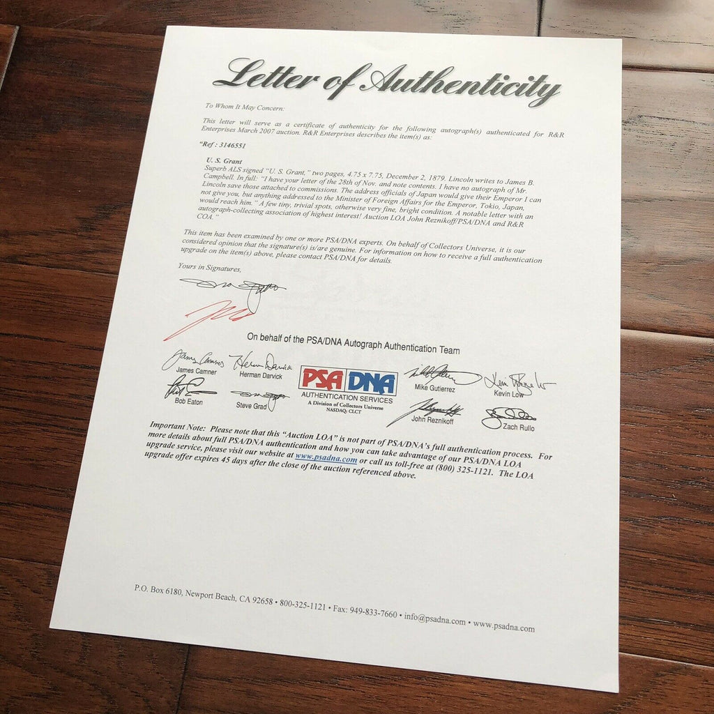 ULYSSES S. GRANT * PSA/DNA * "No Autograph of Abraham Lincoln" Letter Signed