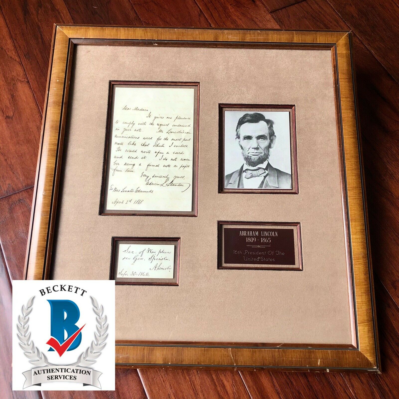 ABRAHAM LINCOLN * BAS 10 * Autograph Card Signed From EDWIN STANTON Collection