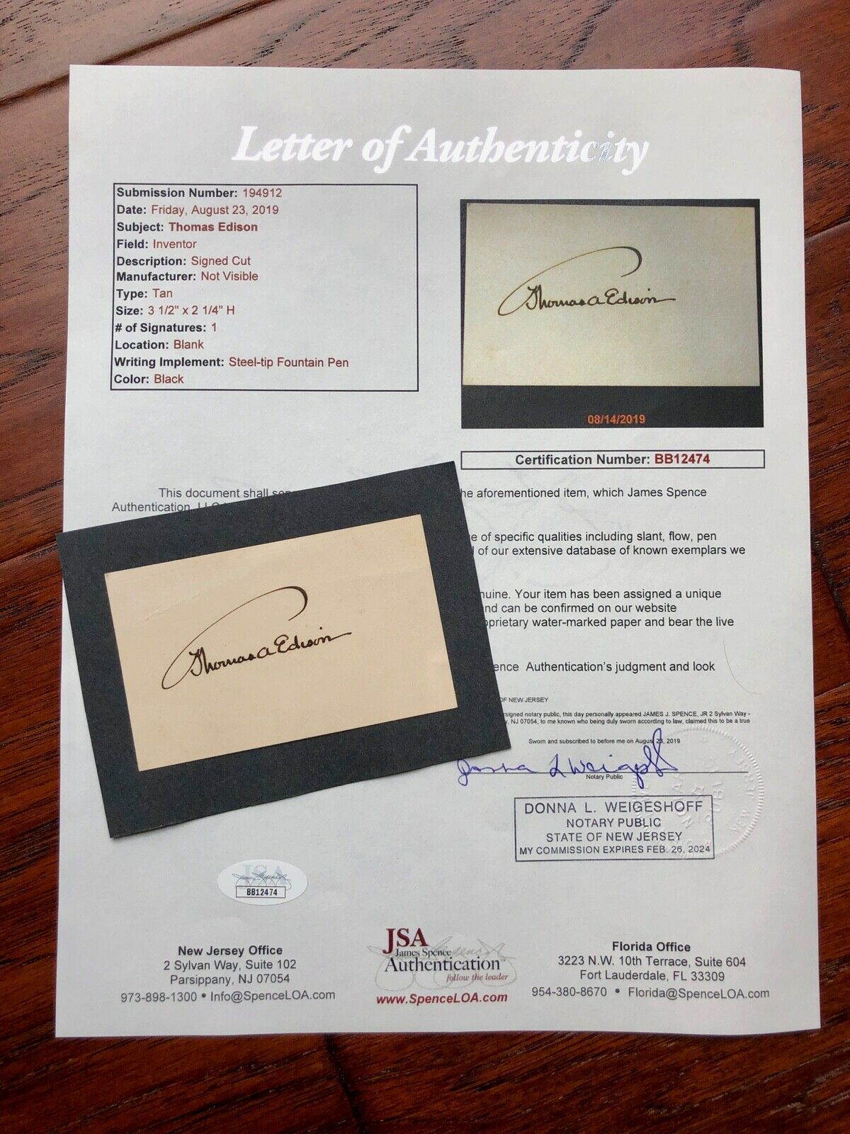 THOMAS EDISON * JSA * Authentic Handwritten AUTOGRAPH SIGNED * Full Signature