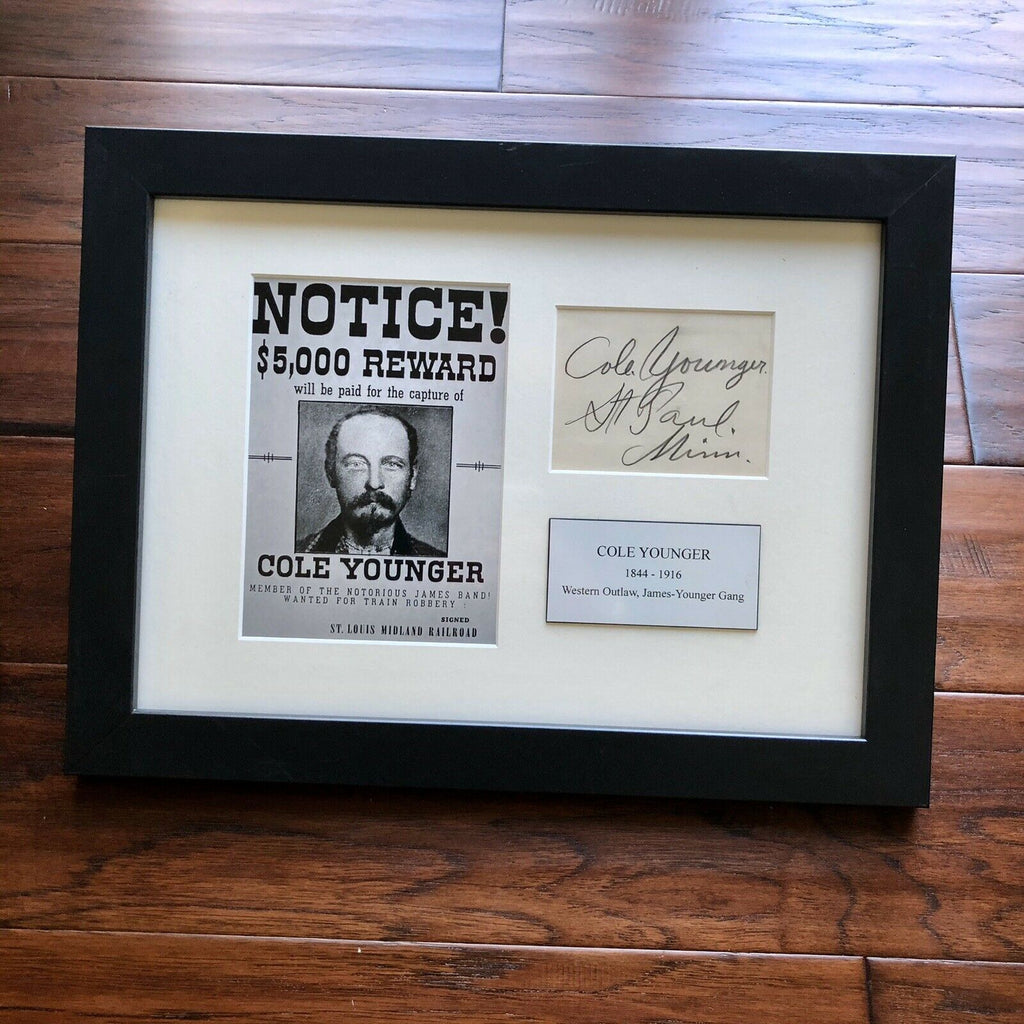 COLE YOUNGER * JSA LOA * Autograph Card Signed * Jesse James Gang Outlaw