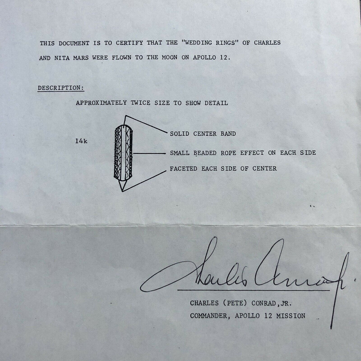 APOLLO 12 * Ladies Wedding Ring Flown to the Moon * Charles Conrad COA * Signed