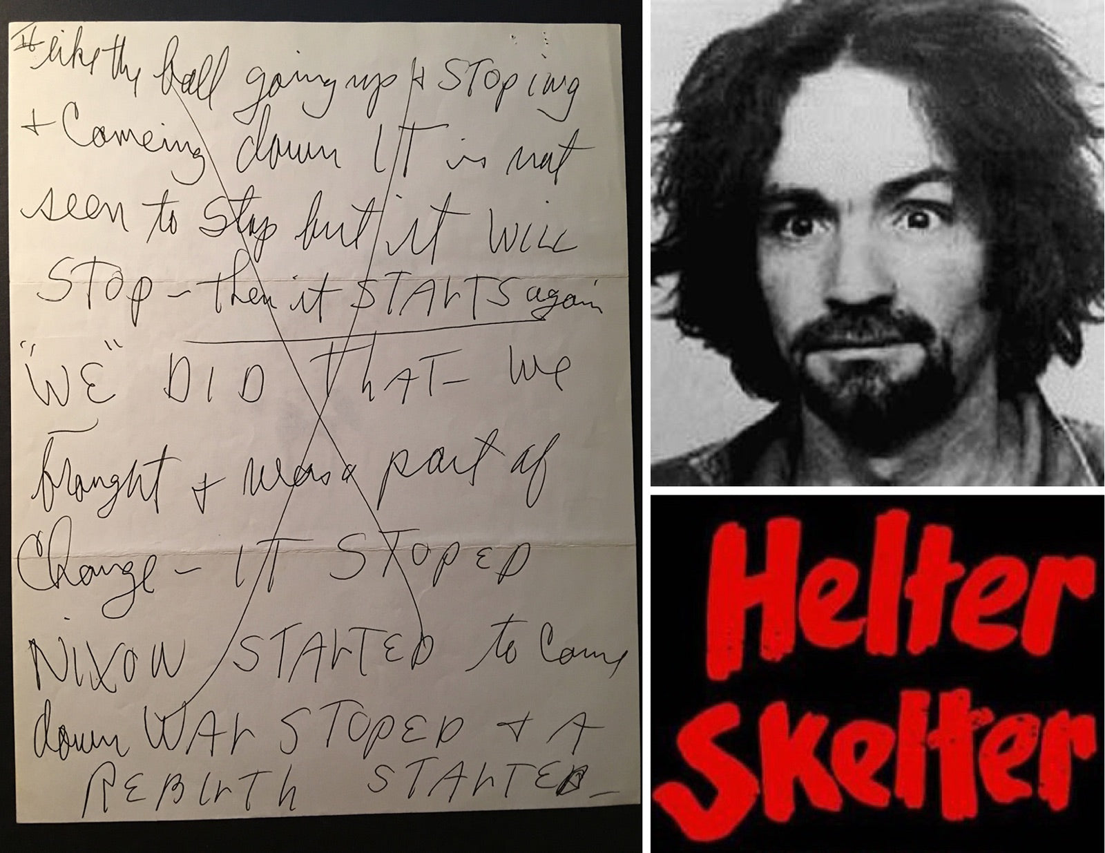 CHARLES MANSON Spectacular, Rare Unsigned Handwritten Note "Helter Skelter"