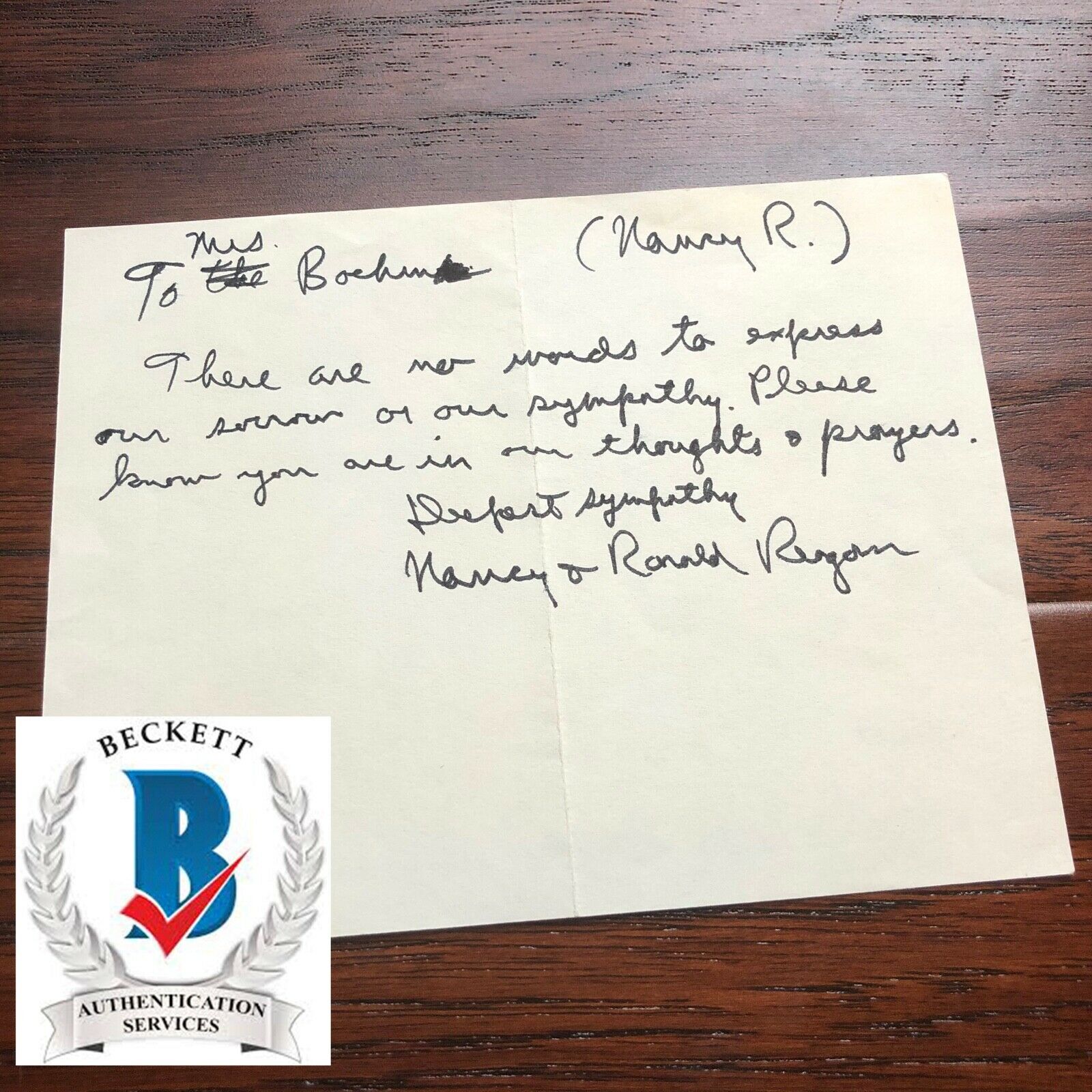 RONALD REAGAN * BAS * Handwritten AUTOGRAPH Condolence Letter SIGNED
