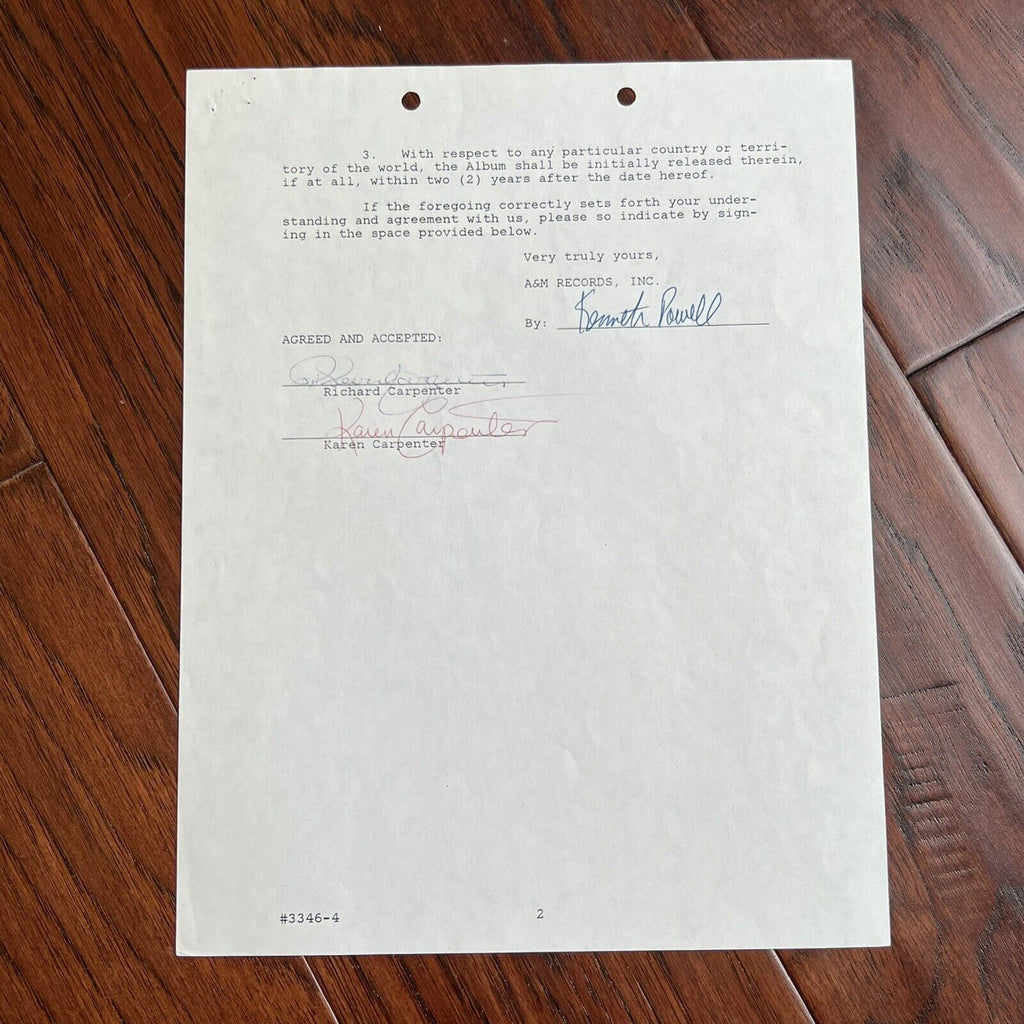 THE CARPENTERS * JSA * Karen & Richard AUTOGRAPH Duo * MUSIC CONTRACT * Signed