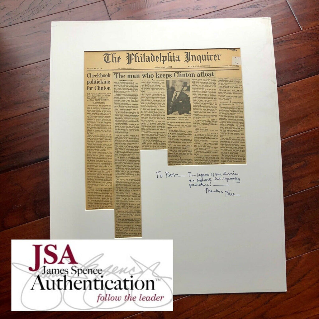 BILL CLINTON * JSA LOA * Signed Autograph Newspaper * Comeback Kid Inscription