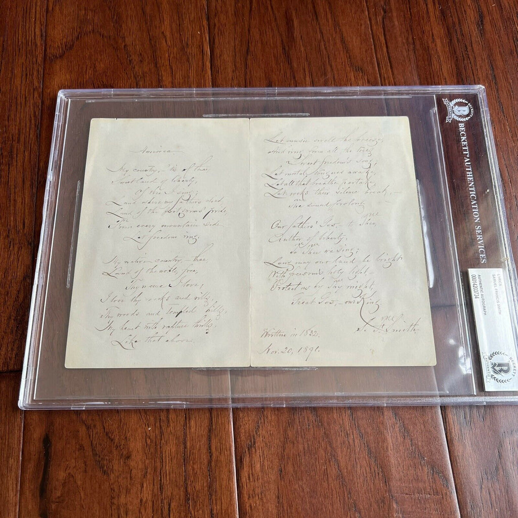 SAMUEL FRANCIS SMITH *Beckett BAS * America / My Country 'Tis of Thee AUTOGRAPH