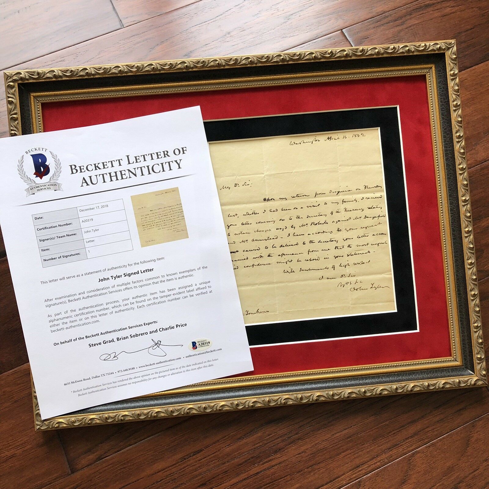 JOHN TYLER * BAS LOA * Handwritten Autograph 1832 Letter Signed * President