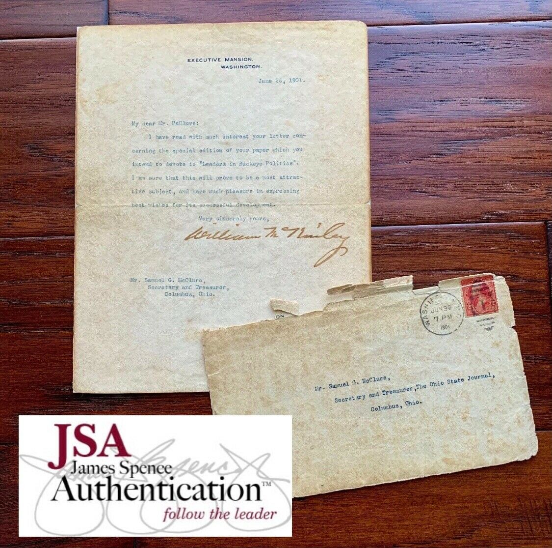 WILLIAM McKINLEY * JSA * AS PRESIDENT Executive Mansion AUTOGRAPH Letter SIGNED