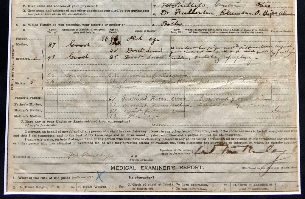 WILLIAM McKINLEY * Life Insurance Policy President Nominee * 2x SIGNED AUTOGRAPH