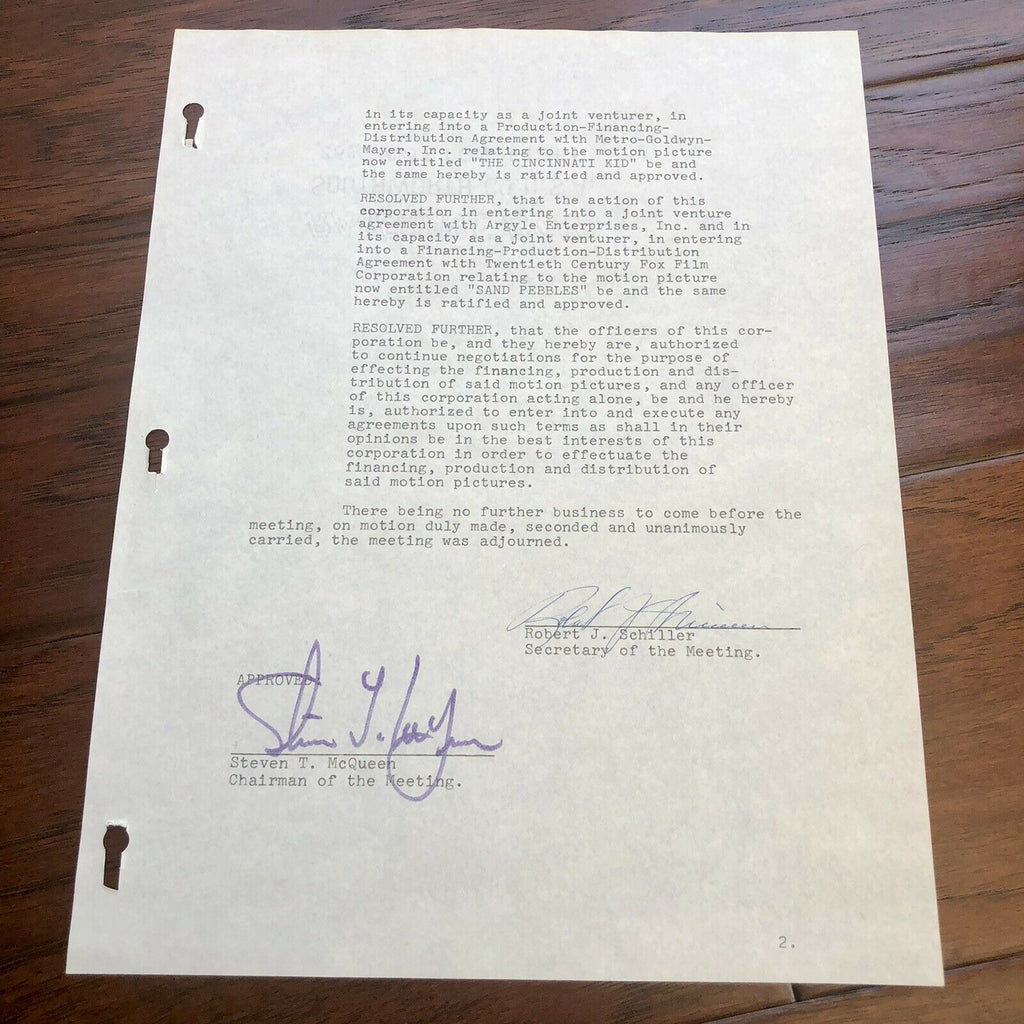 STEVE MCQUEEN * JSA LOA * Signed Production Contract Autograph * Bullit Actor
