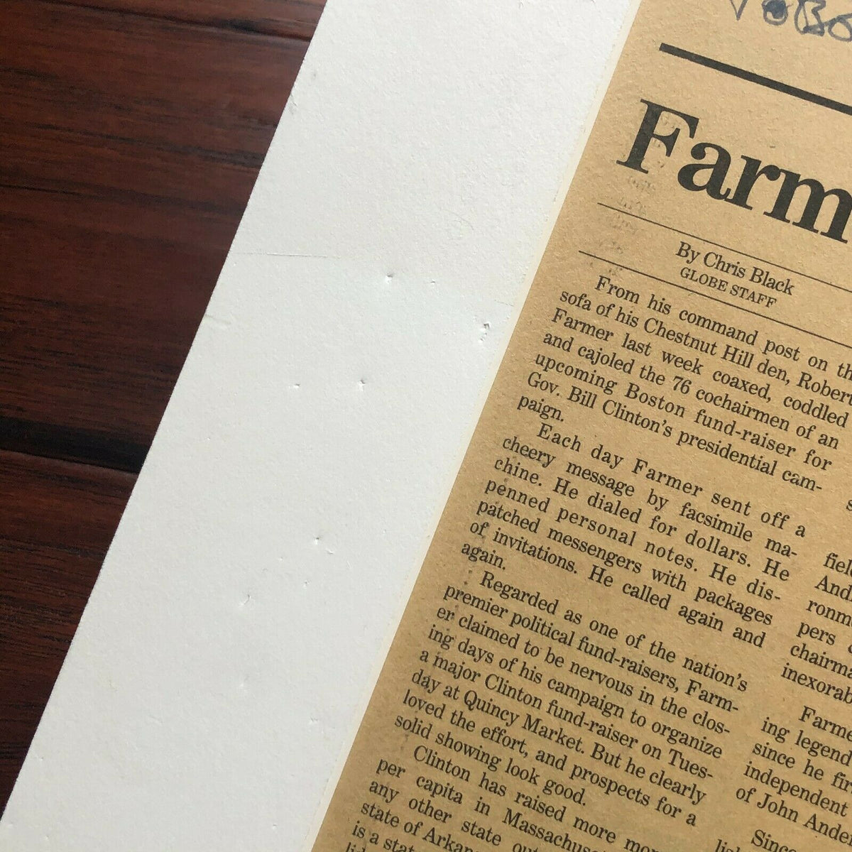 BILL CLINTON * JSA LOA * AUTOGRAPH Newspaper SIGNED re: Harvesting Contributions