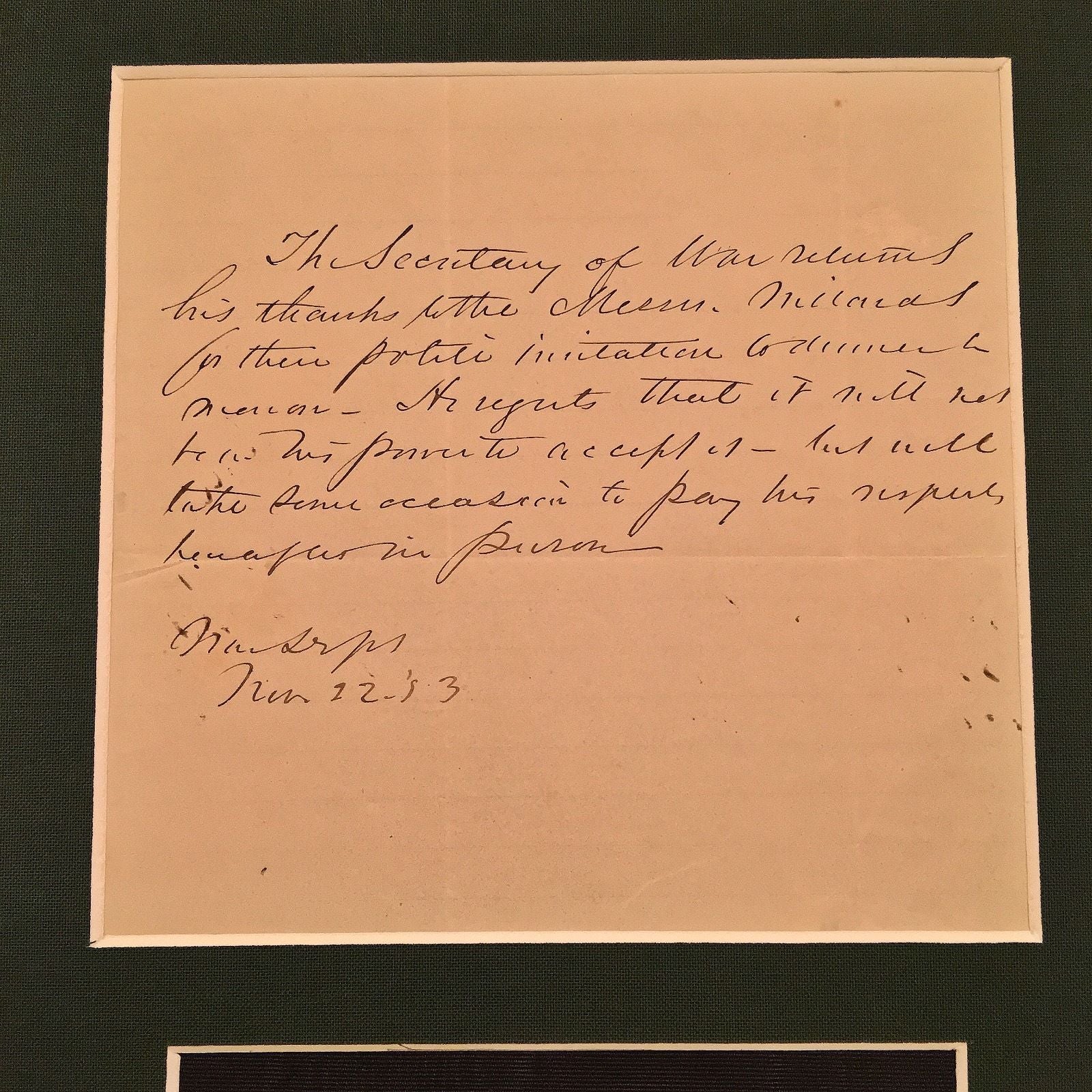 Confederate President  JEFFERSON DAVIS Autograph Letter Signed as Sectretary War