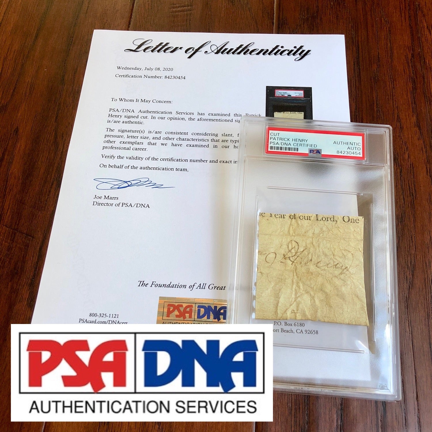 PATRICK HENRY * PSA/DNA * Encapsulated Autograph Cut From Land Grant Signed *