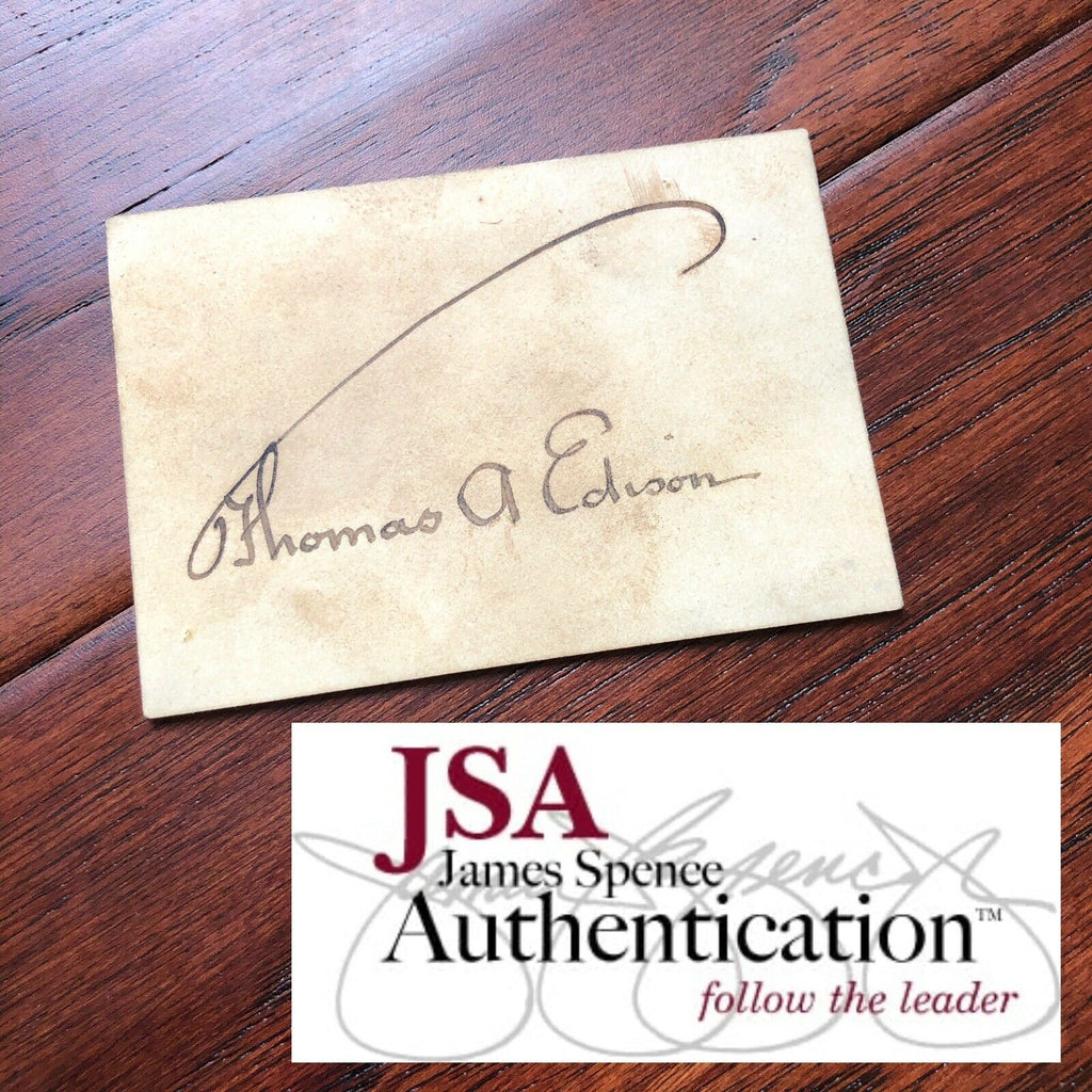 THOMAS EDISON * JSA LOA * Full Signature Autograph on Signed Card * Inventor