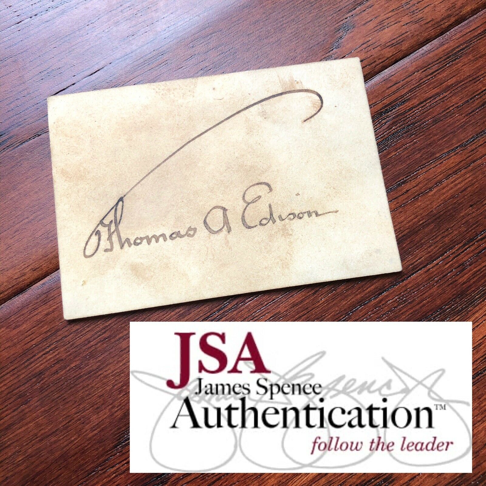 THOMAS EDISON * JSA LOA * Full Signature Autograph on Signed Card * Inventor