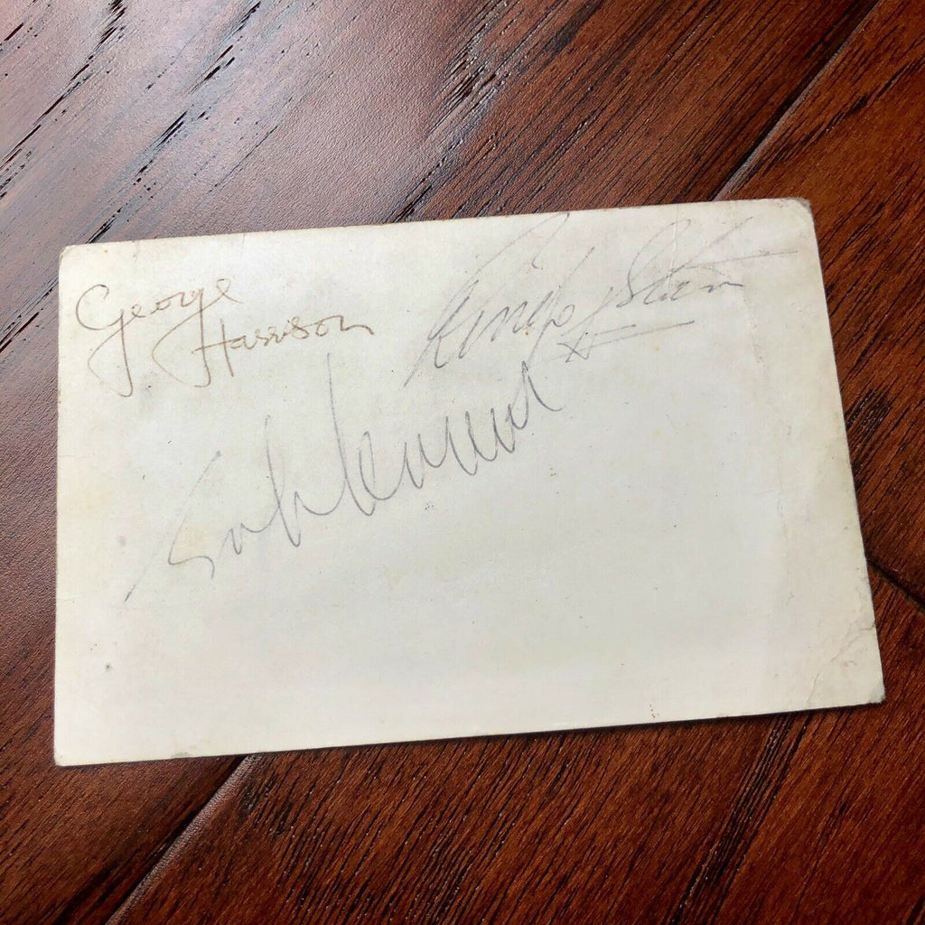 THE BEATLES * JSA LOA * Hand Signed Autograph Card * John Lennon George Harrison