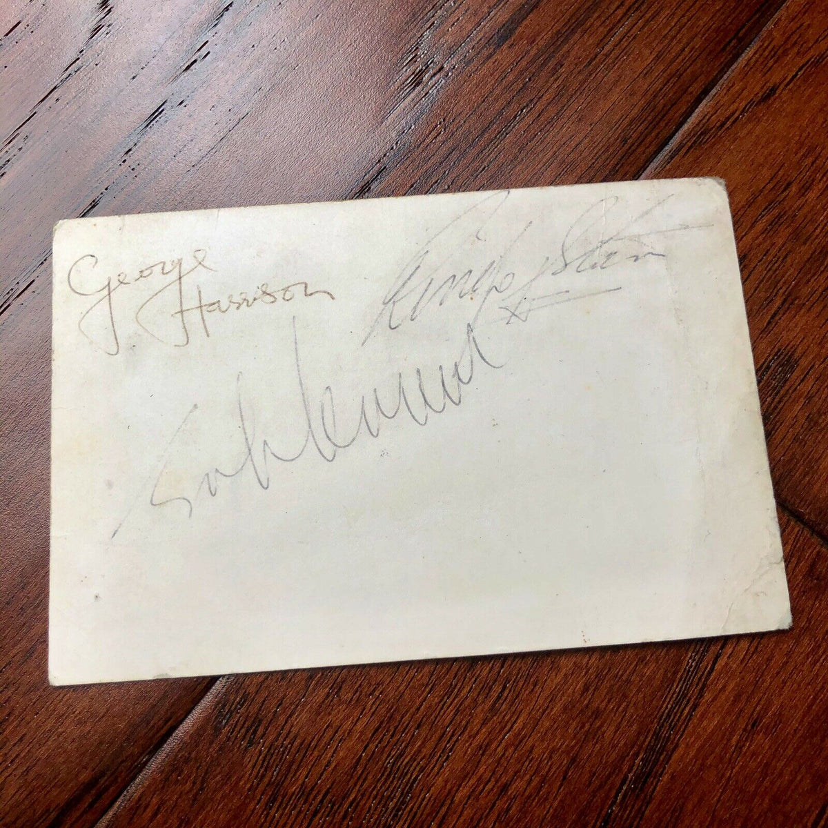 THE BEATLES * JSA LOA * Hand Signed Autograph Card * John Lennon George Harrison