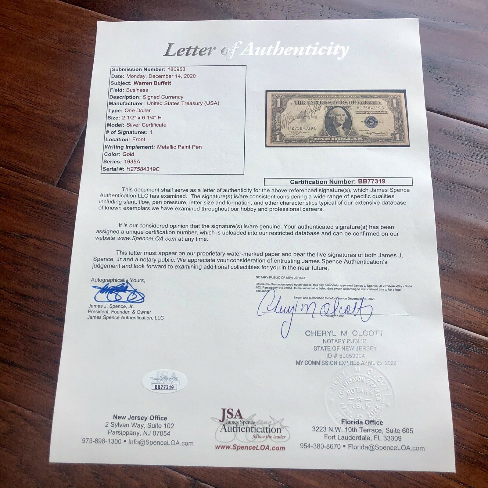 WARREN BUFFETT * JSA LOA * Hand Signed Silver Certificate Dollar Bill Autograph