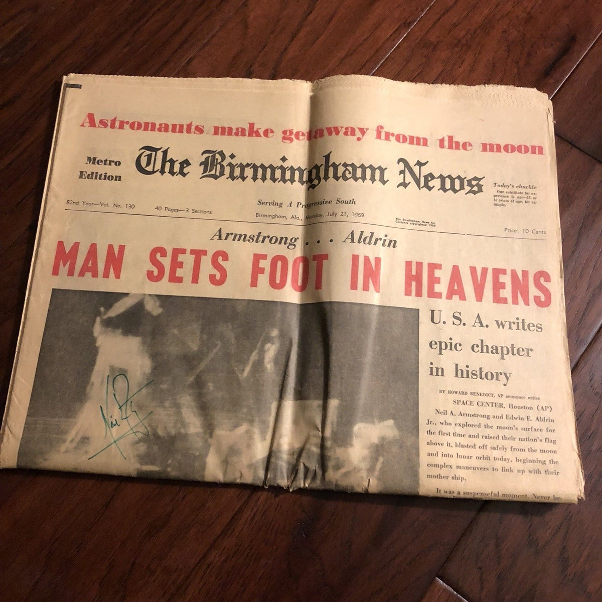 NEIL ARMSTRONG * Hand Signed Autograph Newspaper * APOLLO 11 * Zarelli Authentic