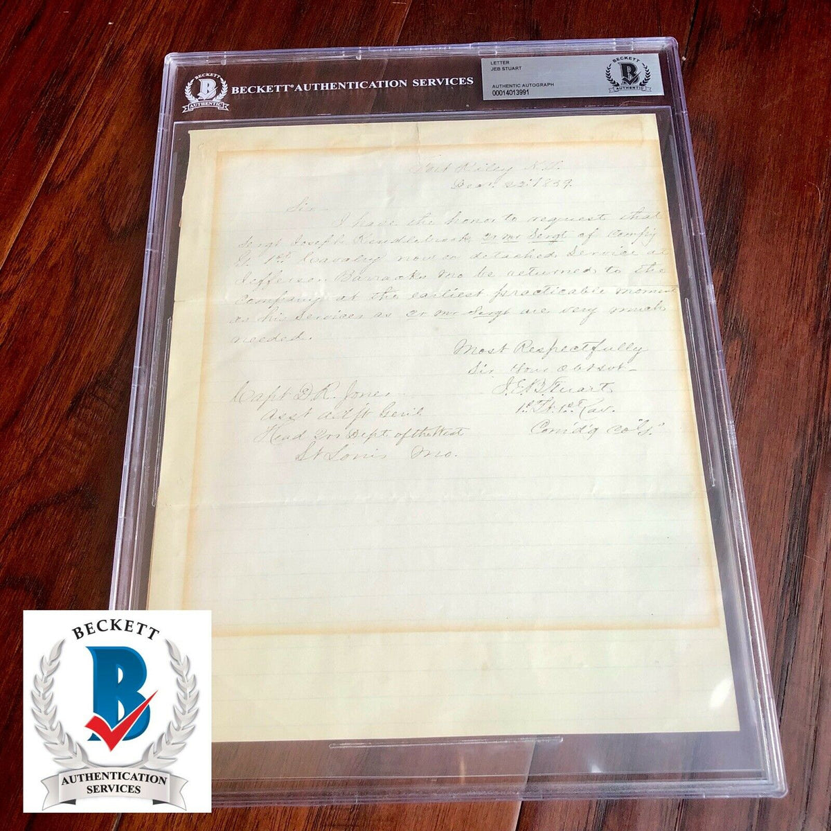 J.E.B. STUART * Beckett BAS * Handwritten Autograph Letter Signed * Confederate