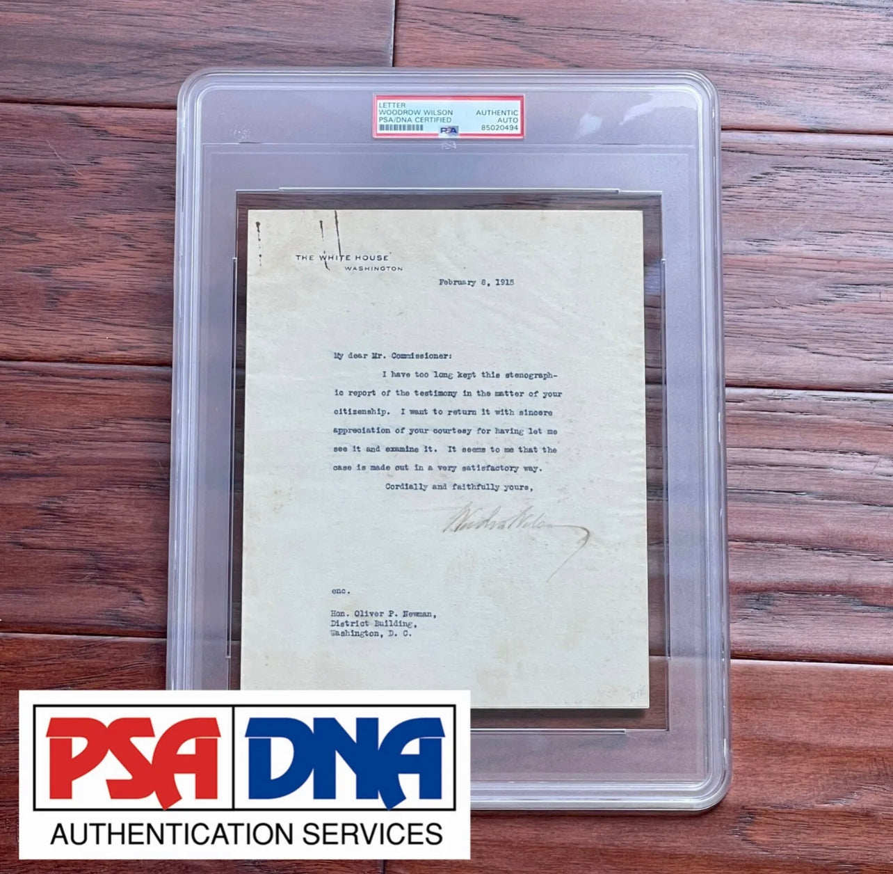 WOODROW WILSON * PSA/DNA Slab * Autograph WHITE HOUSE Letter Signed AS PRESIDENT