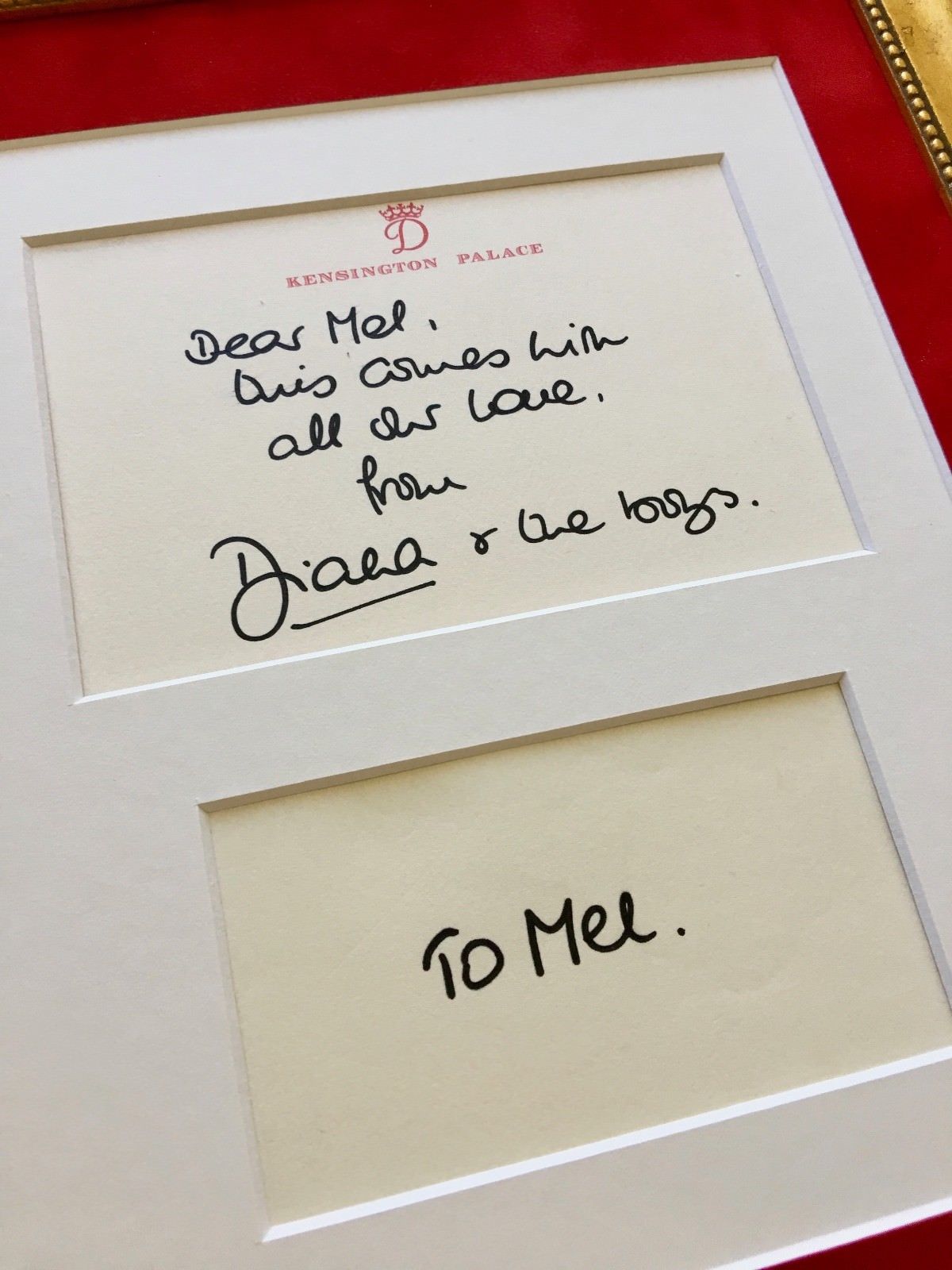 DIANA * Princess of Wales * KENSINGTON Autograph "love DIANA + THE BOYS" Signed