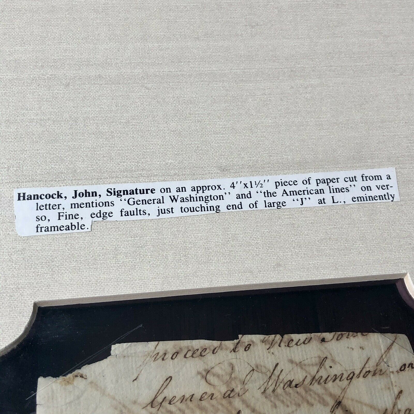 JOHN HANCOCK * JSA LOA * Autograph Cut Signature Signed Re: "George Washington"