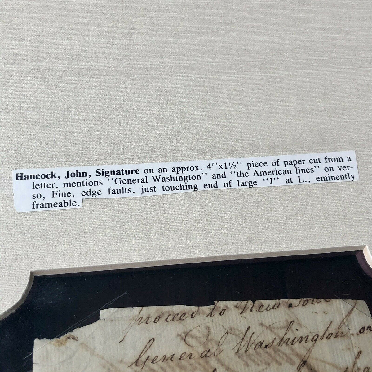 JOHN HANCOCK * JSA LOA * Autograph Cut Signature Signed Re: "George Washington"