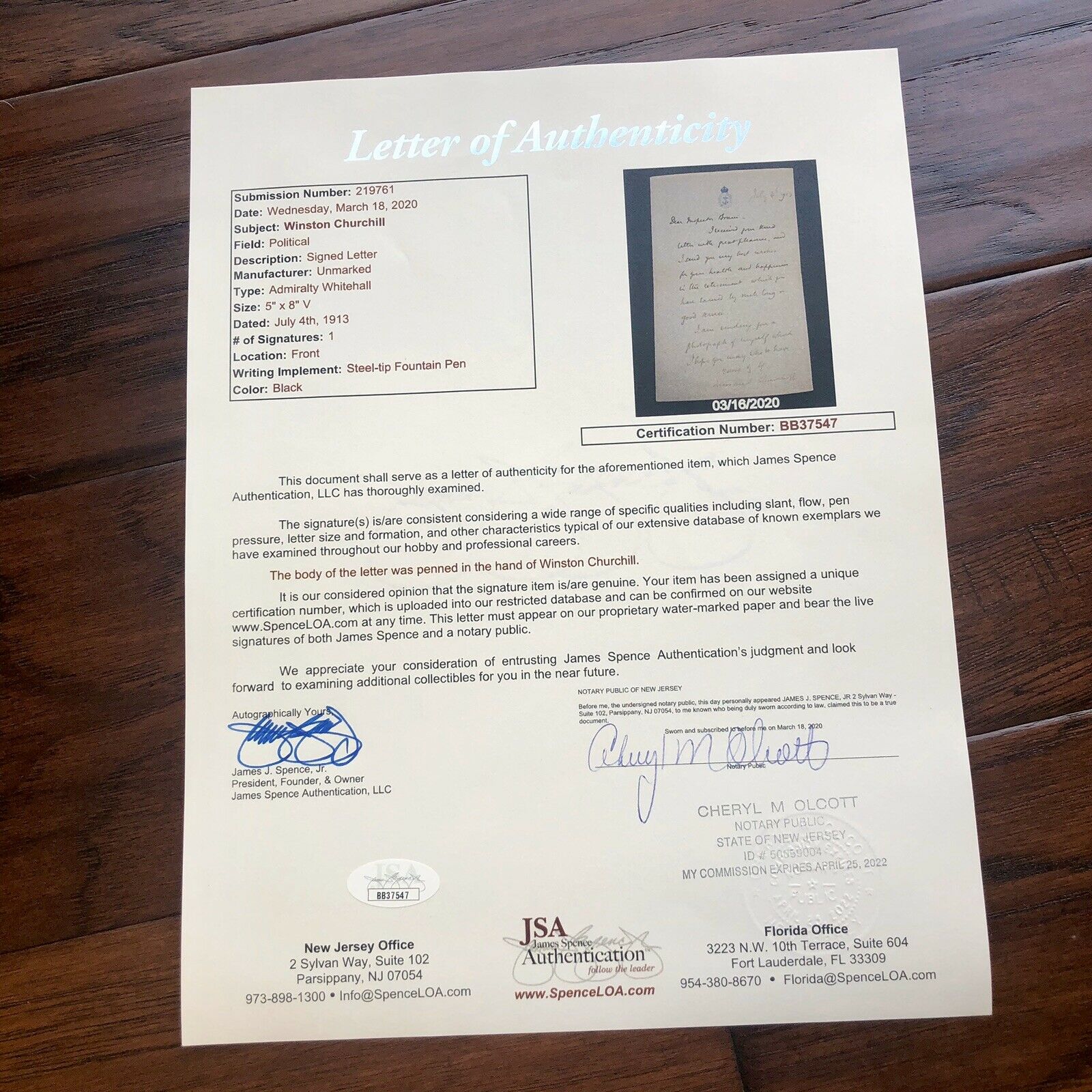 WINSTON S. CHURCHILL * JSA LOA * Authentic Handwritten AUTOGRAPH Letter SIGNED