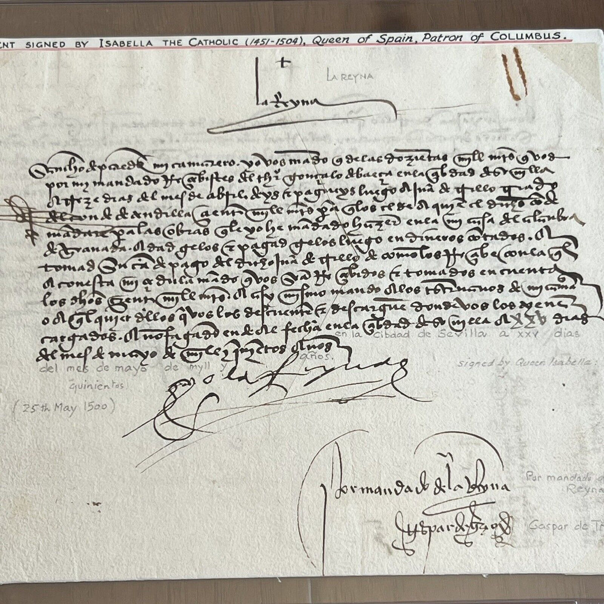QUEEN ISABELLA I * PSA/DNA * Signed During Columbus 3rd Voyage Autograph