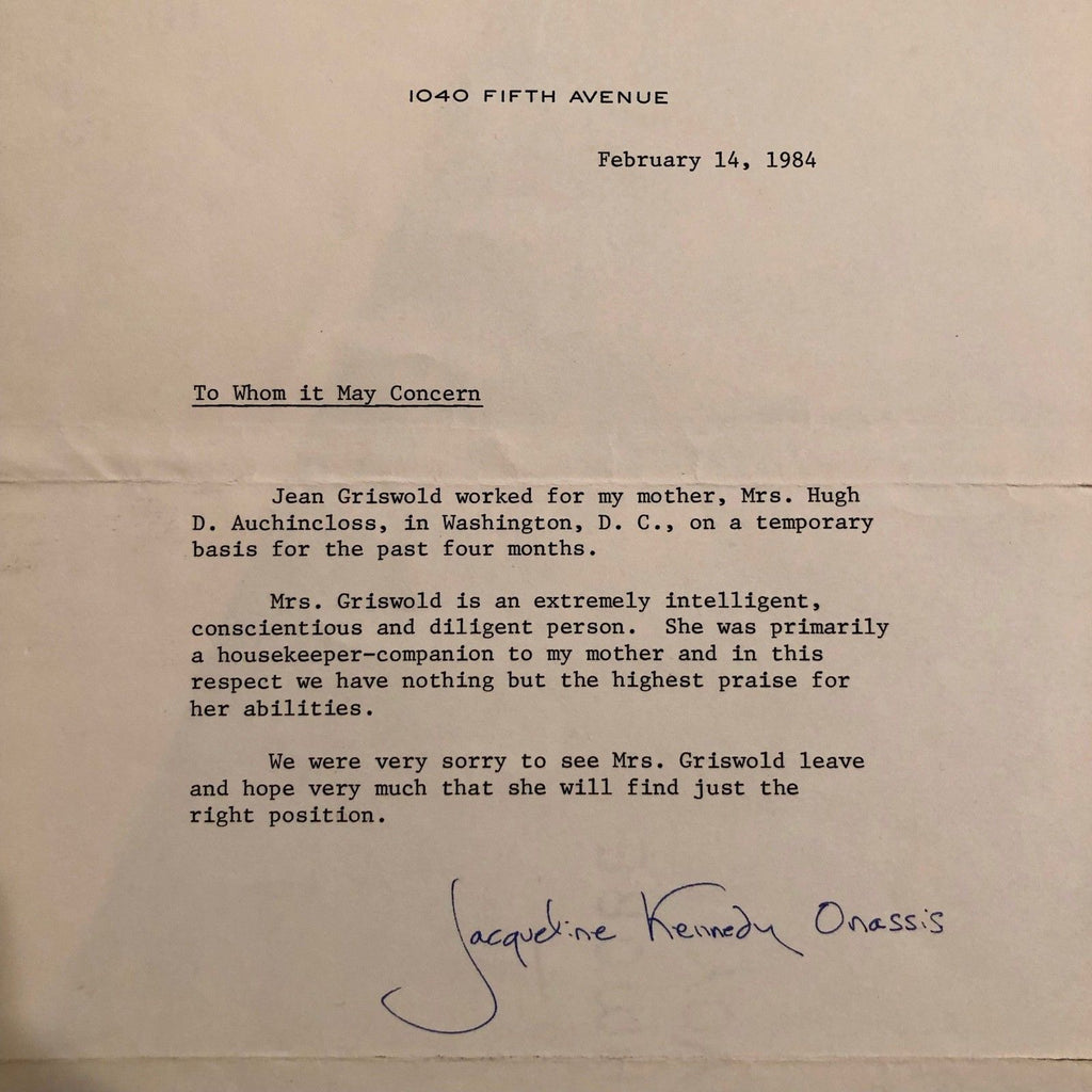 JACQUELINE KENNEDY * PSA/DNA AUTOGRAPH reference note SIGNED for Mom's Caretaker