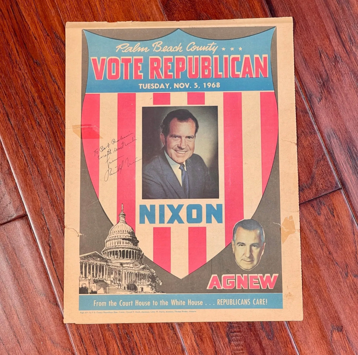 RICHARD NIXON * JSA * Autograph Presidential Campaign Poster Signed * 1968