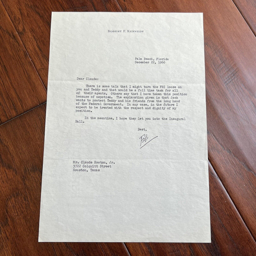 ROBERT F KENNEDY * PSA * Signed Autograph Re: Nepotism and Turning the FBI Loose