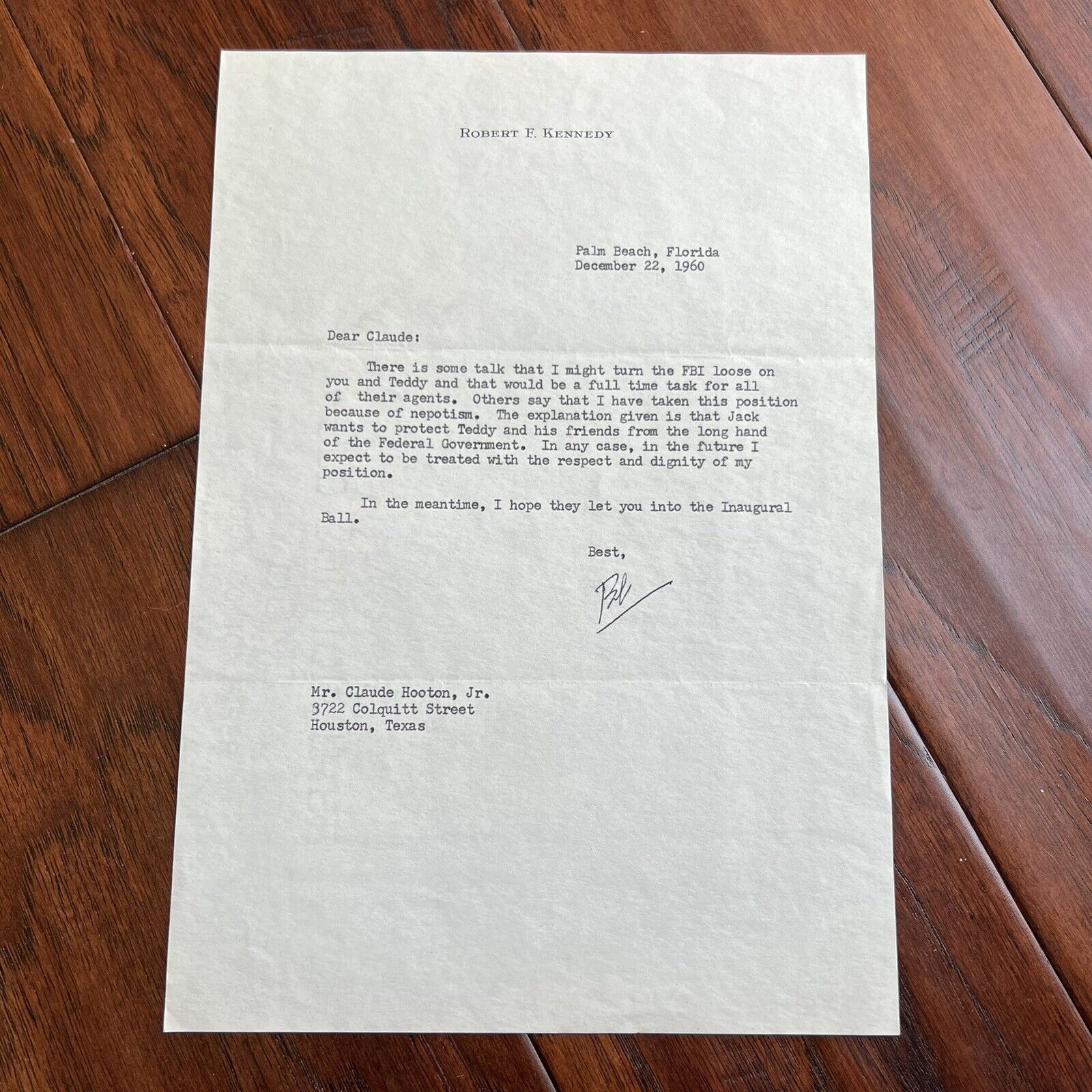ROBERT F KENNEDY * PSA * Signed Autograph Re: Nepotism and Turning the FBI Loose