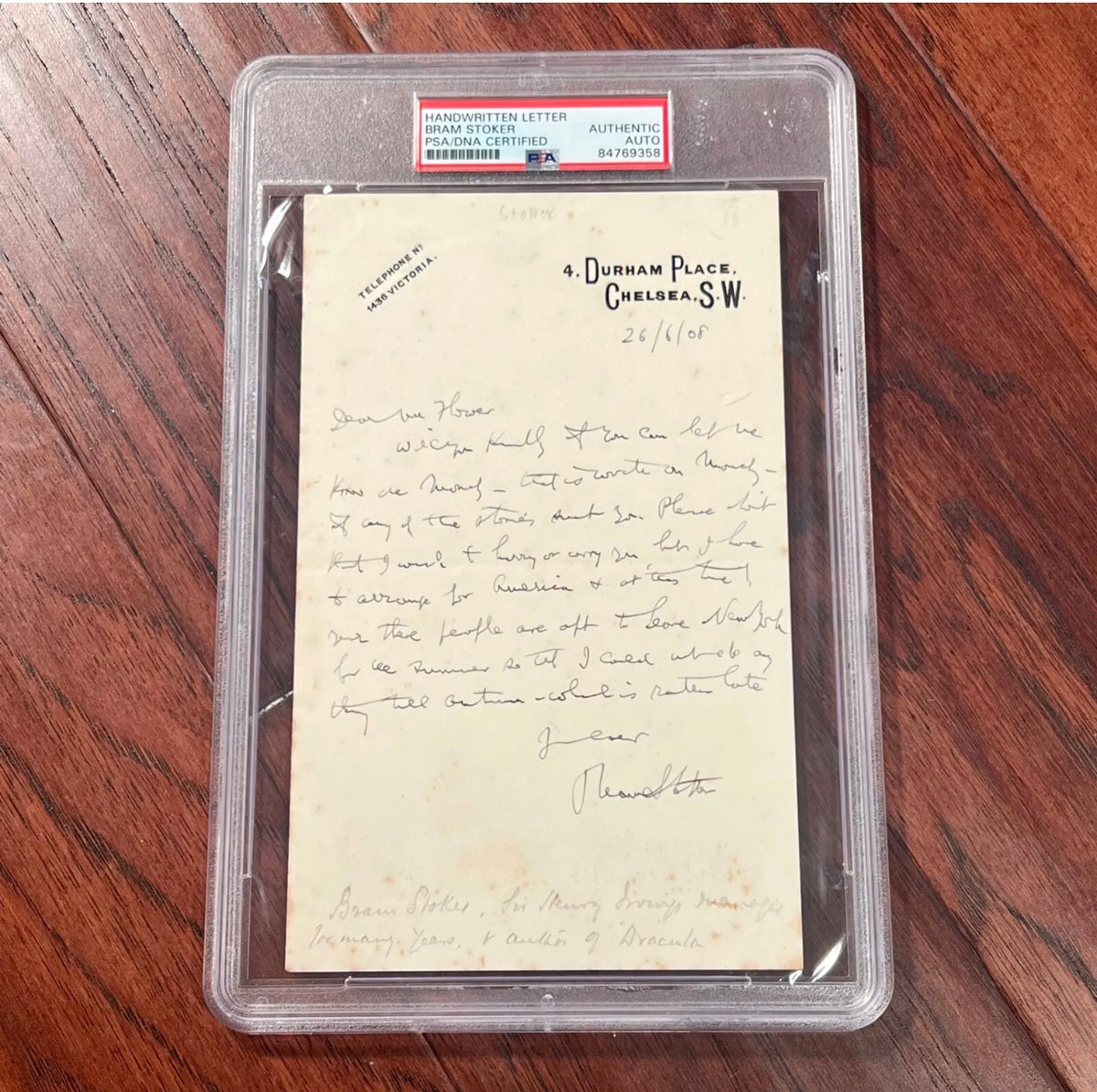 BRAM STOKER * PSA/DNA * "Dracula" Author Autograph Letter SIGNED to Publisher