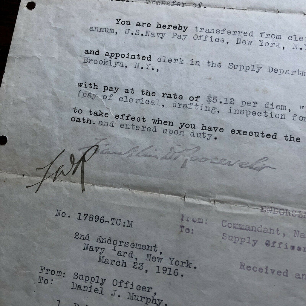 FRANKLIN D. ROOSEVELT * JSA LOA * Hand Signed Navy Document Autograph * FDR