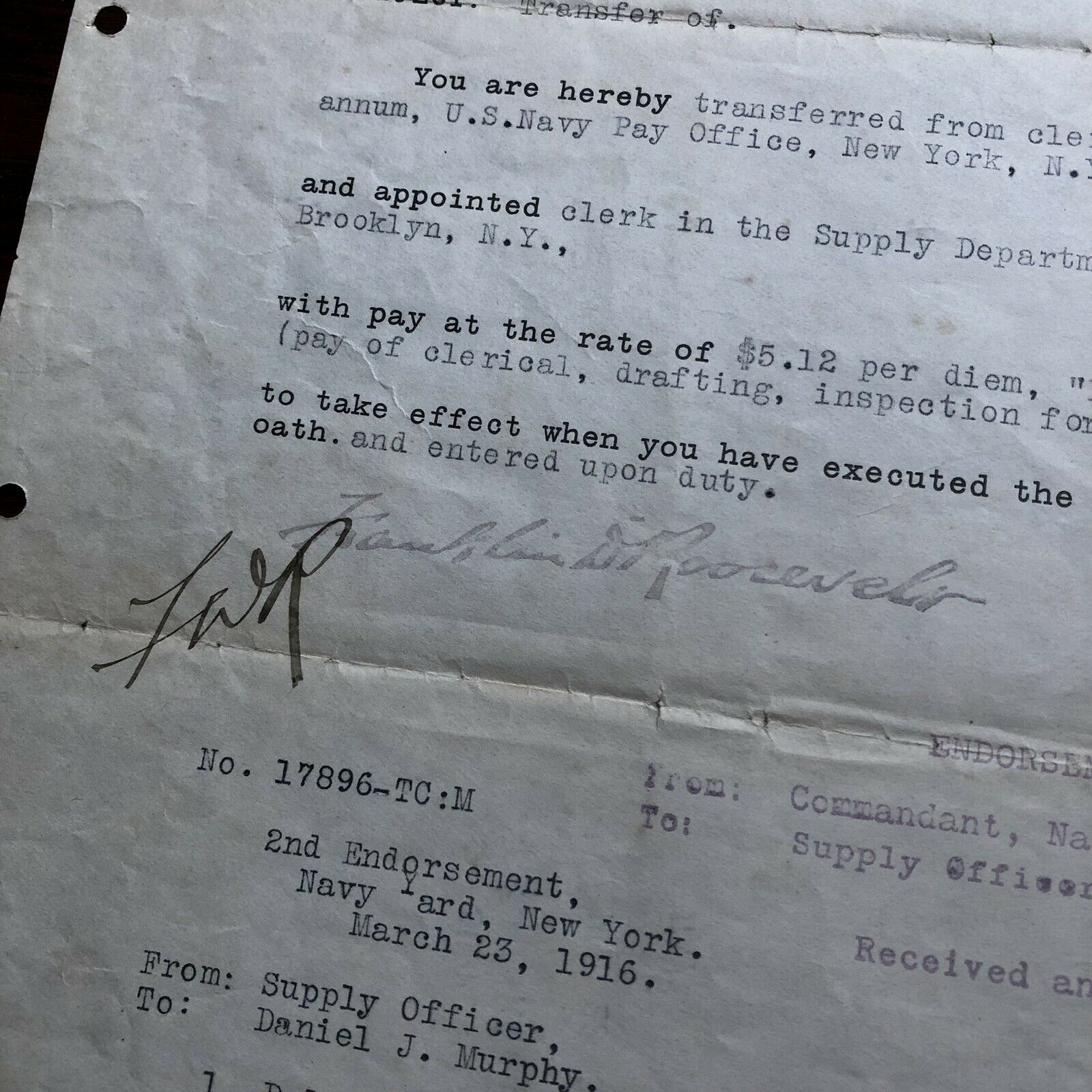 FRANKLIN D. ROOSEVELT * JSA LOA * Hand Signed Navy Document Autograph * FDR