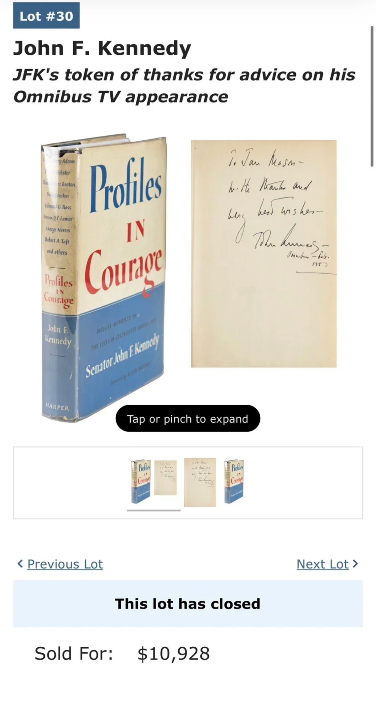 JOHN F. KENNEDY * Beckett BAS * Autograph 1st Edition Profiles in Courage Signed