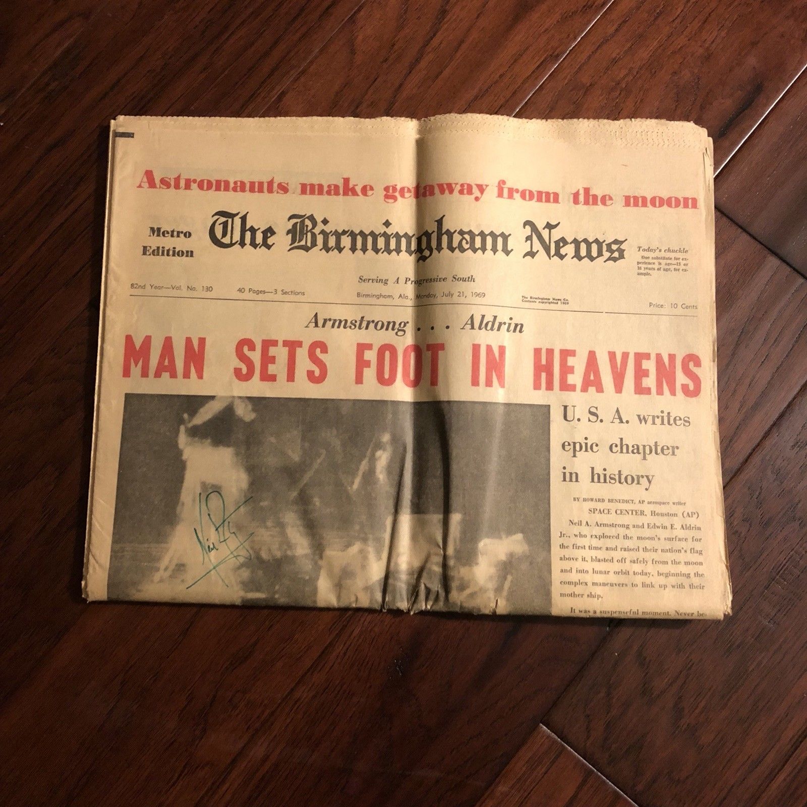 NEIL ARMSTRONG * Hand Signed Autograph Newspaper * APOLLO 11 * Zarelli Authentic