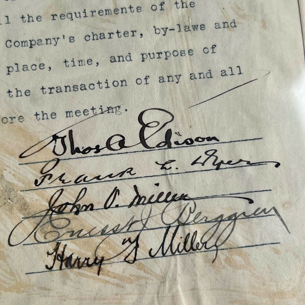 THOMAS EDISON * BECKETT BAS* AUTOGRAPH Company Transfer Corporate Minutes SIGNED