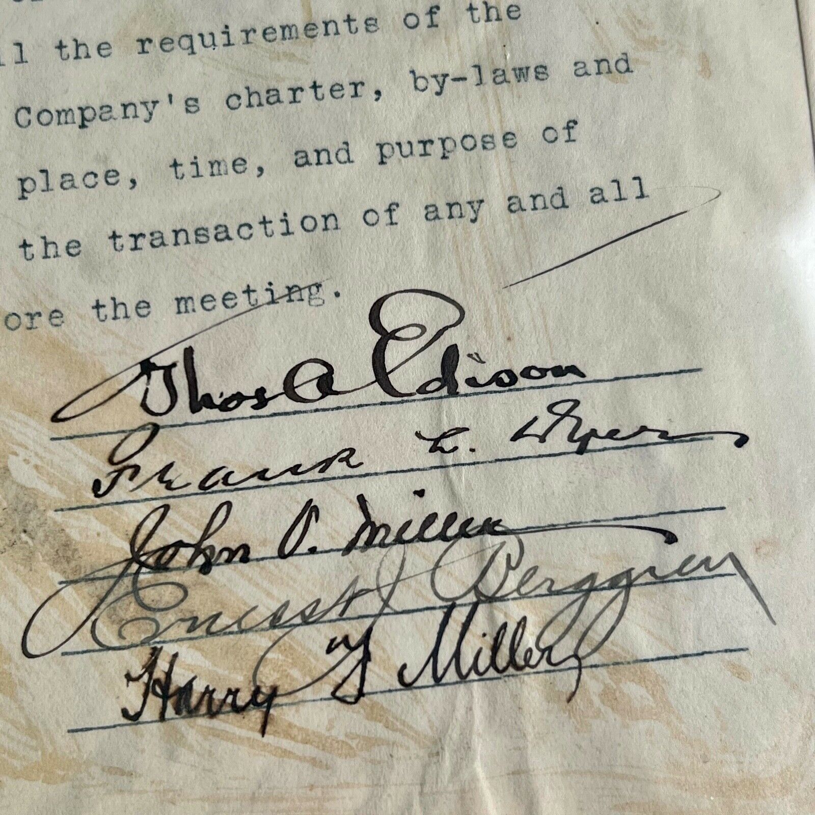 THOMAS EDISON * BECKETT BAS* AUTOGRAPH Company Transfer Corporate Minutes SIGNED