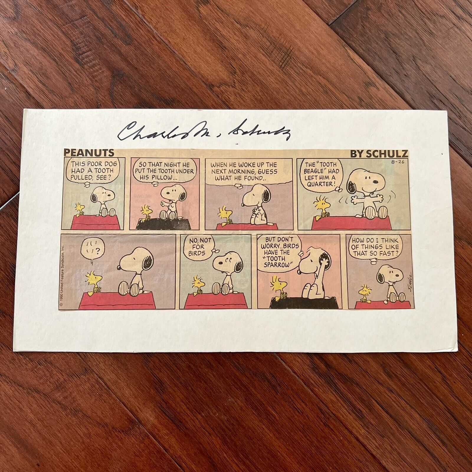 CHARLES SCHULZ * JSA LOA * Hand Signed Snoopy Peanuts Comic Strip Autograph