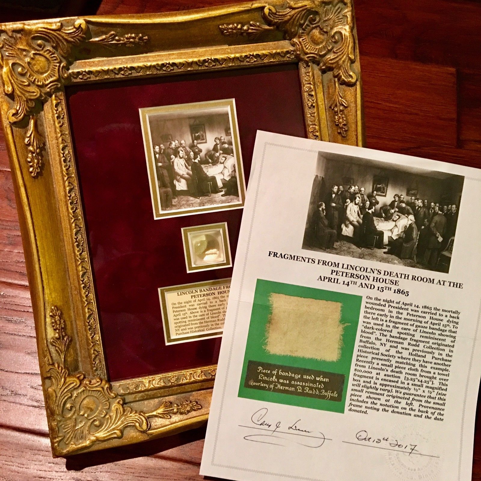ABRAHAM LINCOLN * Genuine Assassination DEATHBED BANDAGE Relic * COA
