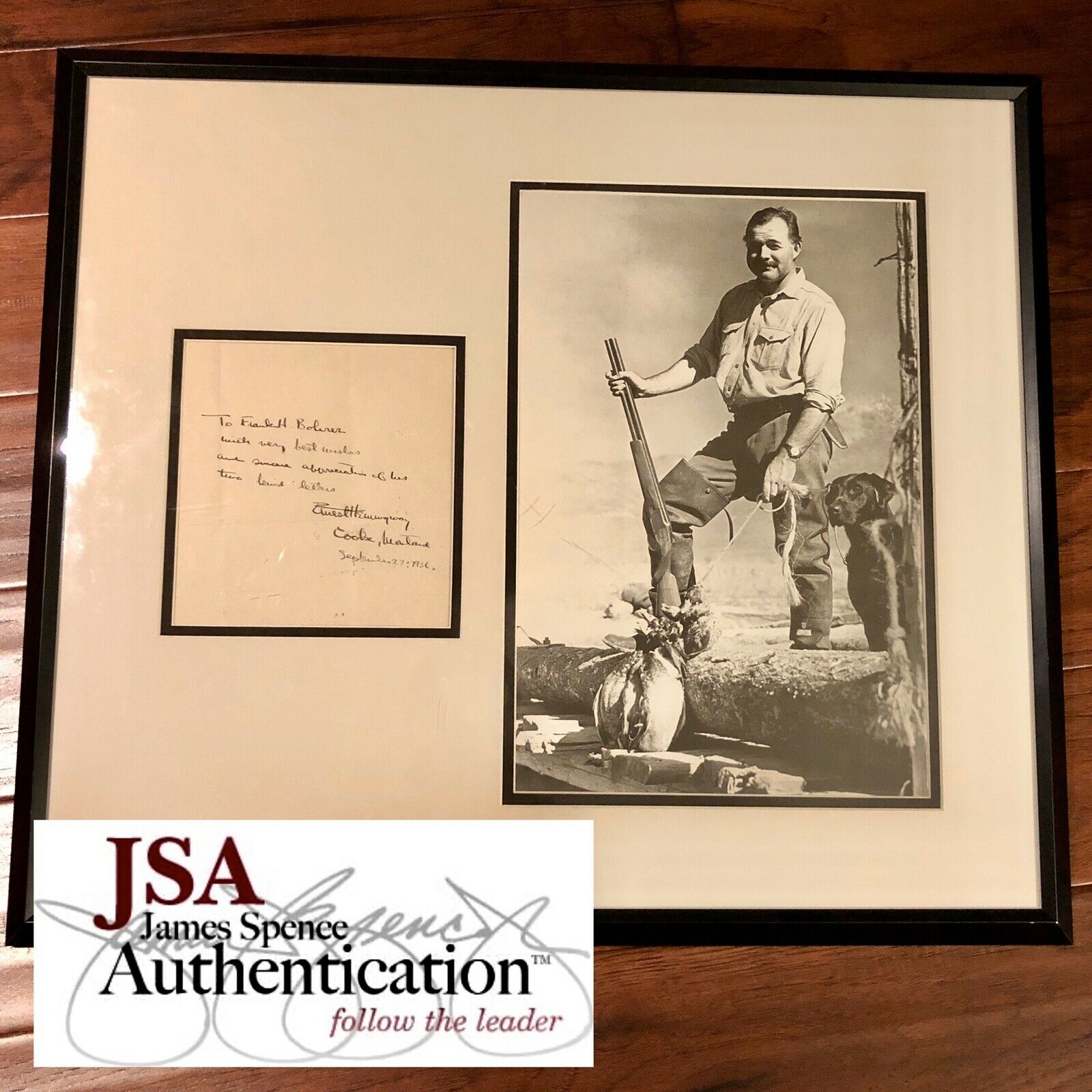 ERNEST HEMINGWAY * JSA LOA * Handwritten Autograph Note Signed * Book Author