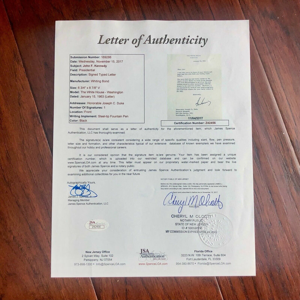 JOHN F. KENNEDY * JSA LOA * WHITE HOUSE AUTOGRAPH Letter SIGNED * 1963