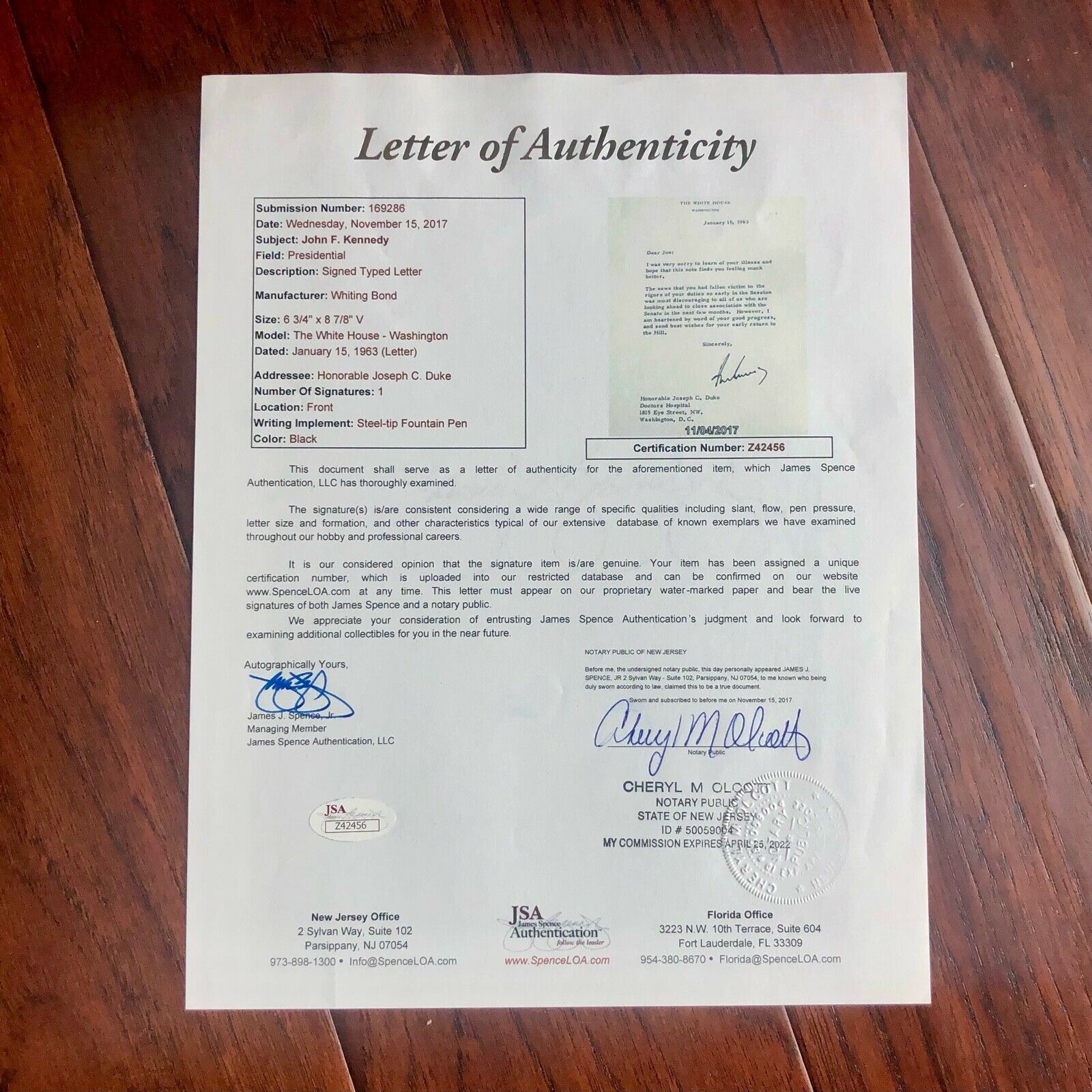JOHN F. KENNEDY * JSA LOA * WHITE HOUSE AUTOGRAPH Letter SIGNED * 1963