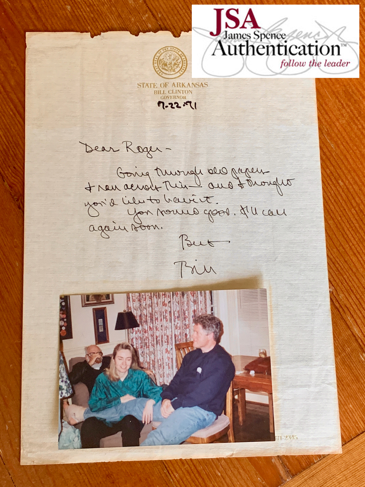 BILL CLINTON * JSA * AUTOGRAPH Letter SIGNED to Bro ROGER + rare PERSONAL photo!