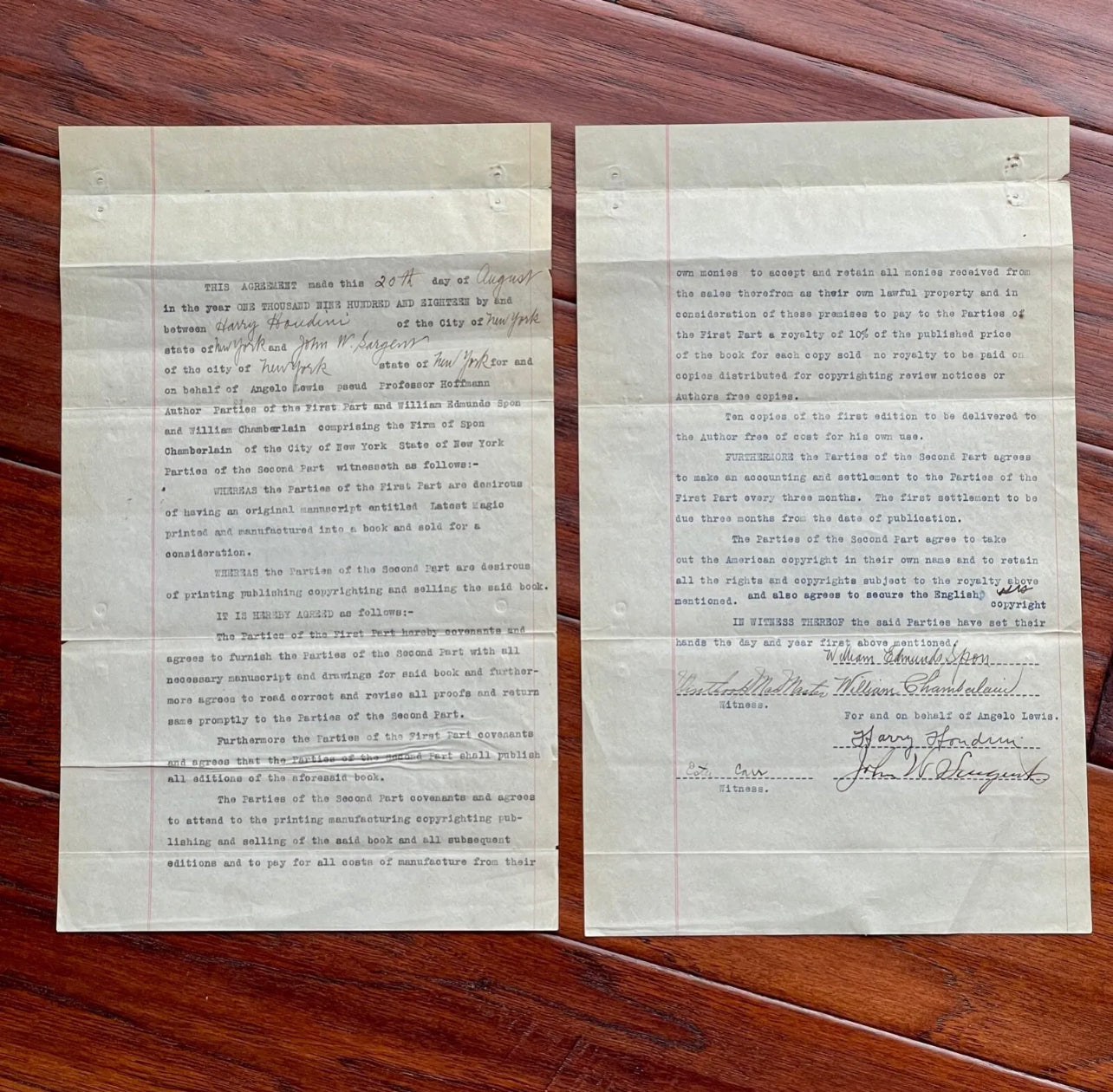 HARRY HOUDINI * JSA * Autograph MAGIC BOOK Contract Signed Document * Magician